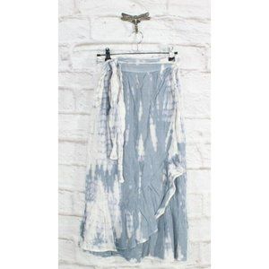 Sim & Sam Blue White 100% Rayon Tie Die Belted Midi Skirt Size M